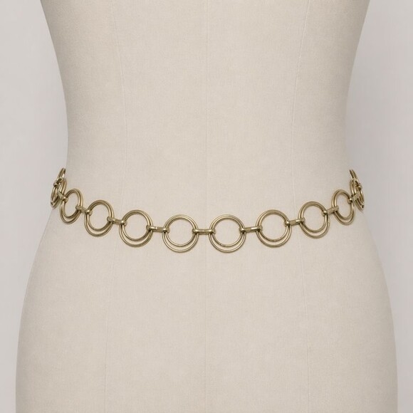Vintage Gold Tone Double O-Ring Link Chain Belt Adjustable Orb Charm 39\